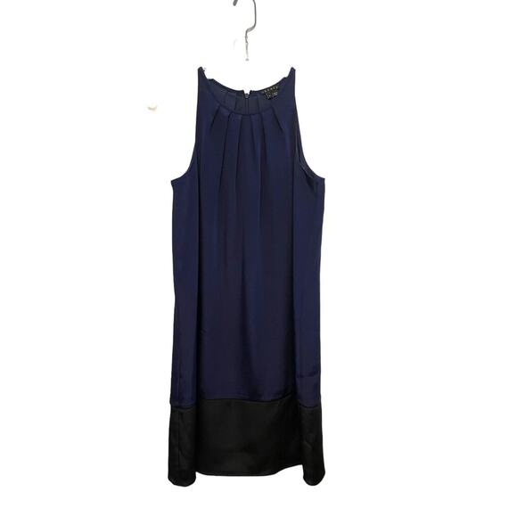 Theory Charlaine Pleat-Neck Shift Dress Women Size 4 Silk Sleeveless Navy Blue - Picture 1 of 9